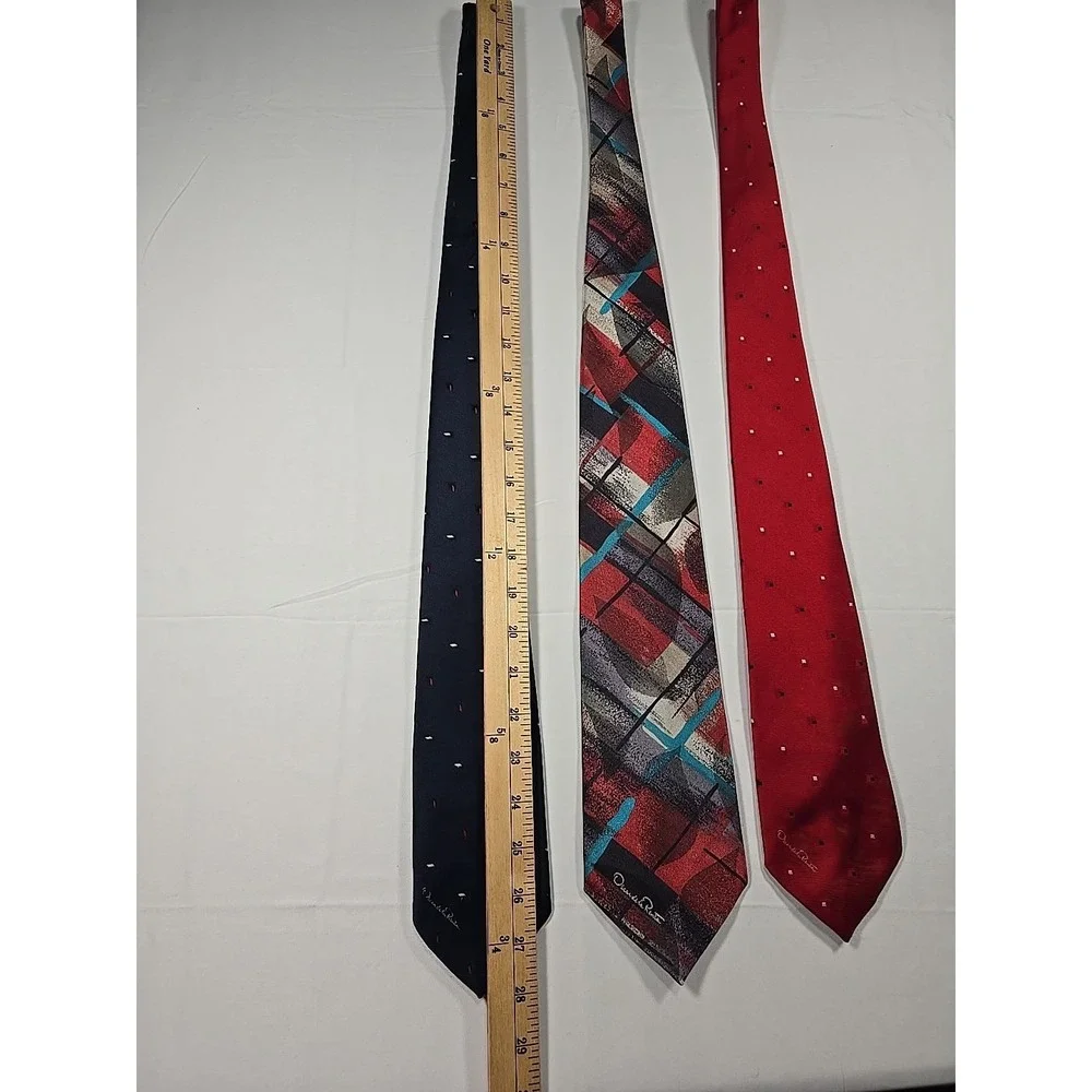Tie Lot Of 3 Oscar De La Renta Designer‎ 100% Silk Men's Blue Red Signature